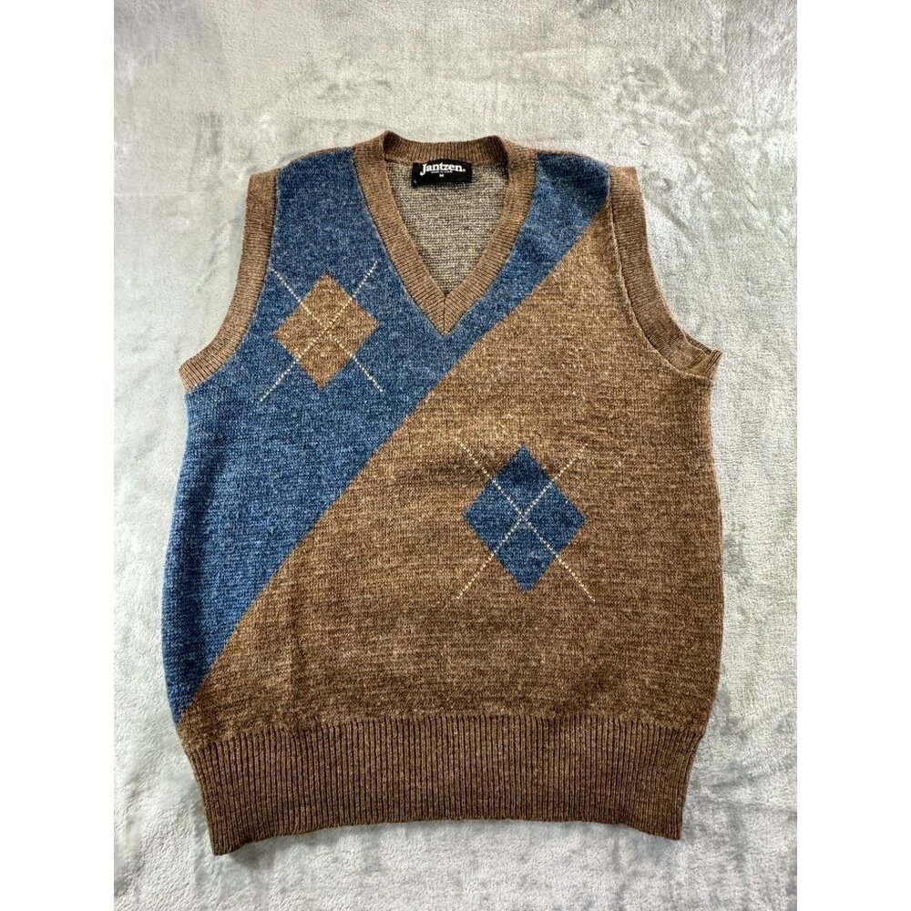 Vintage Jantzen Vest Men's Medium Brown and Blue Wool Blend Sweater vest